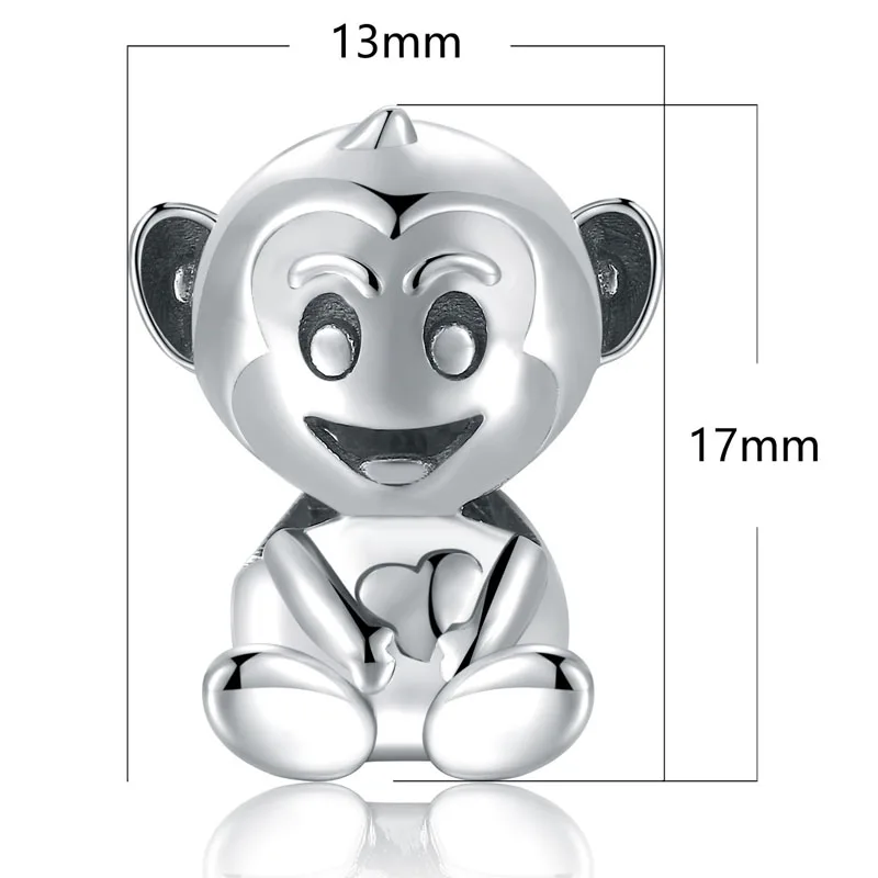 SheType Новое поступление 3D бусины в форме сердца в форме животных подарок для женщин и мужчин ювелирные изделия очаровательные 925 Твердое Серебро - Цвет камня: 3.1g cute monkey