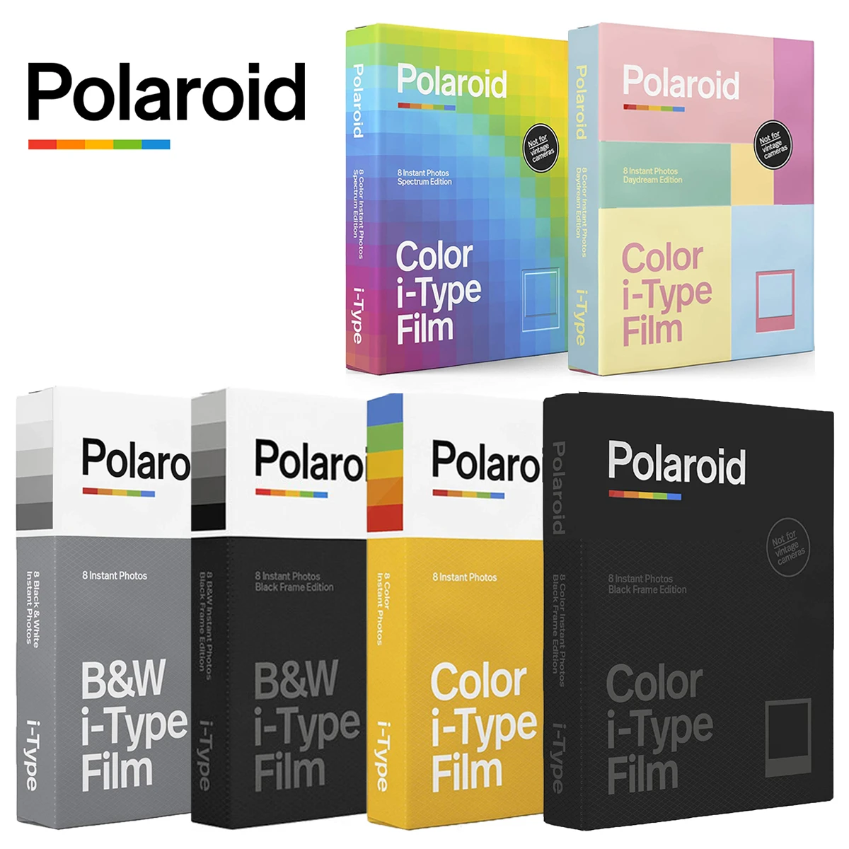 Original Polaroid i Type B&W Black Color Film Instant Photo Paper 8 Sheets  For Polaroid Onestep+, Onestep2 VF +, IMPOSSIBLE 1 1|Film| - AliExpress