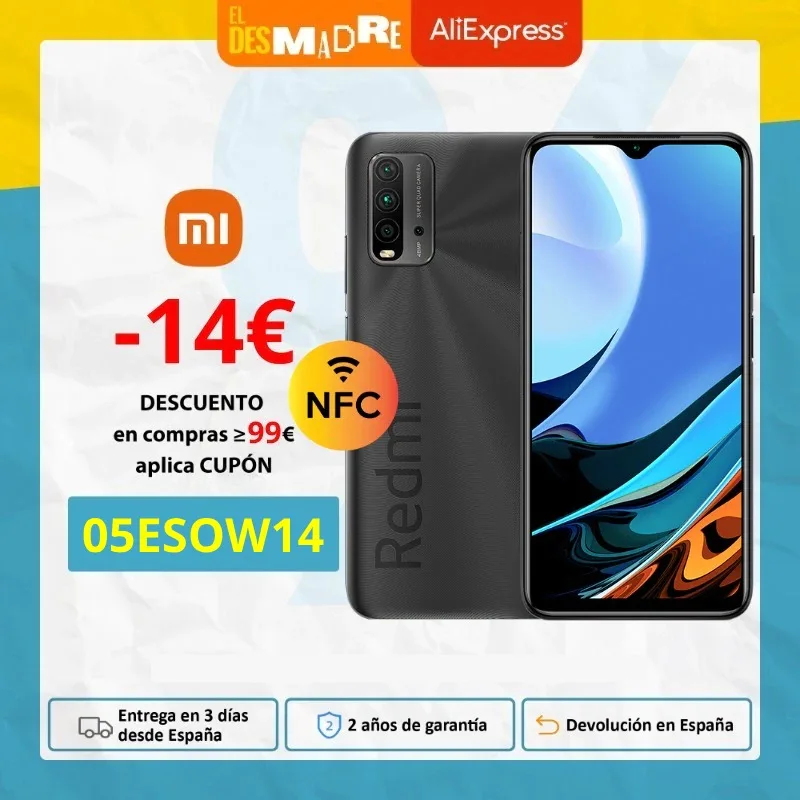 Xiaomi Redmi 9T (64GB ROM 4GB RAM Cámara de 48 MP con IA , Batería de 6000 mAh, Qualcomm® Snapdragon™ 662 Versión Global Para España 9t