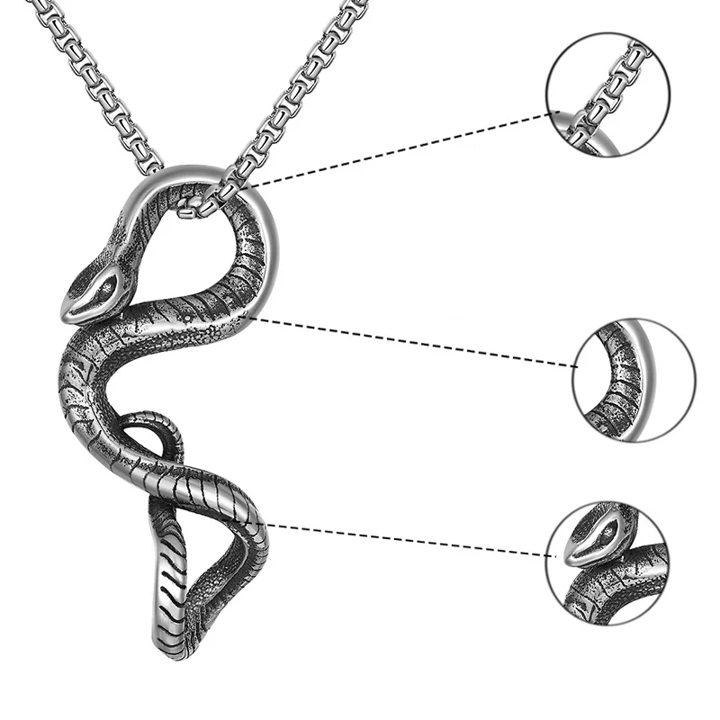 Gothic High Quality Snake Pendant Necklace For Men Sweater Chain Vintage Stainless Steel Punk Rock Men's Necklace Male Jewelry
