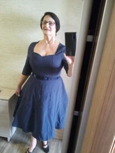 Dress Women Square Collar A-Line Backless Sexy Capucines Vintage Autumn 3/4-Sleeve Dot Print