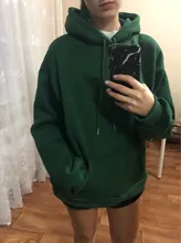 Loose Pullover Hoodies Long-Sleeve Harajuku Blue Green Women Tops Solid Casual Velvet