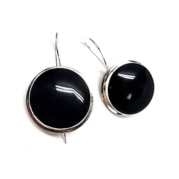 

Sterling silver earrings 925m smooth black stone round [AA8916]