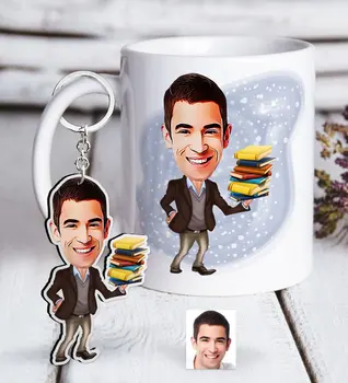 

Personalized Mr Teacher Caricature Of White mug And Keychain Gift Seti-8