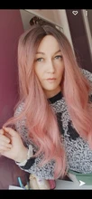 Wigs Hair-Wig Synthetic-Hair Middle-Part Wavy Pink Natural Long Ombre Women Heat-Resistant