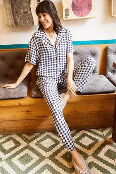 

Ola Women Mint Green Plaid Viscose Pajamas set TKM-19000054