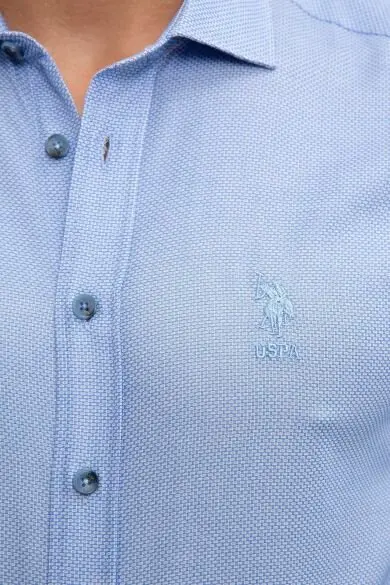 U.S. POLO ASSN. Синяя Узкая рубашка из Добби
