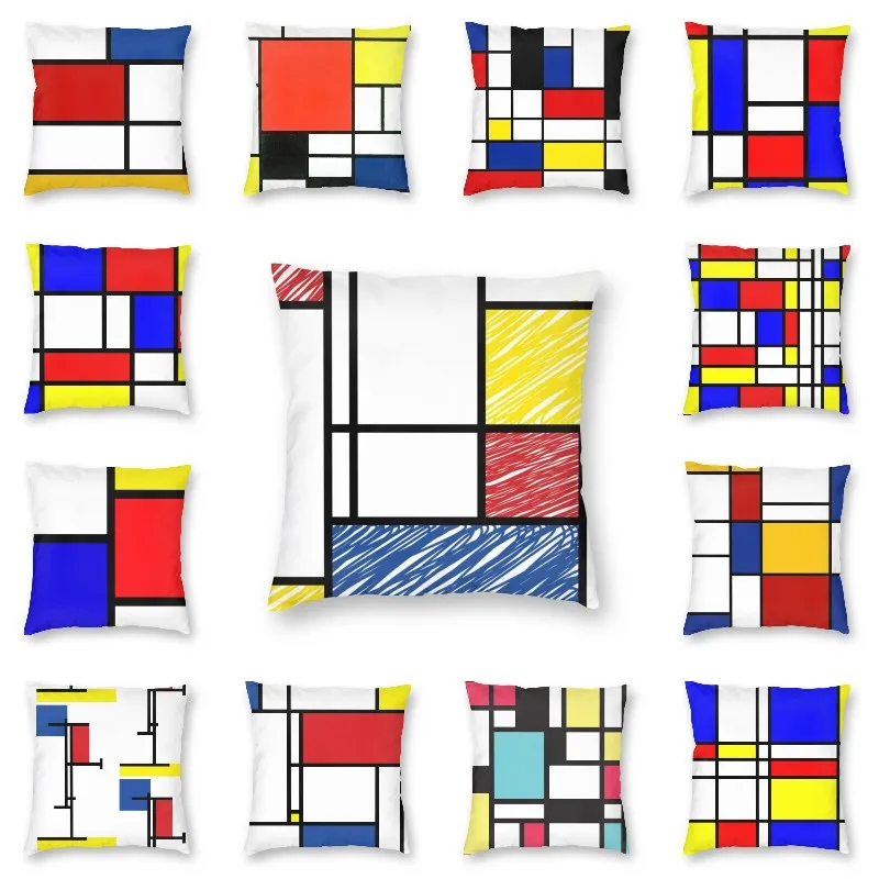 Mondrian Scribbles Minimalista De Stijl Arte Moderna Federa Per Cuscino Decorazioni Per La Casa Color Art Fodera Per Cuscino Minimale Per Soggiorno