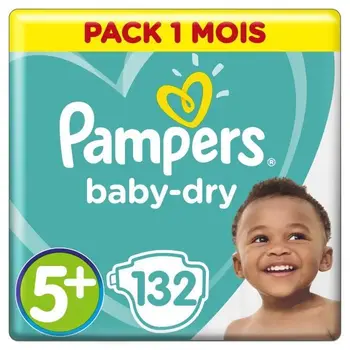 

PAMPERS Baby Dry Size 5 + - 13 to 25 kg - 132 diapers-Format pack of 1 month