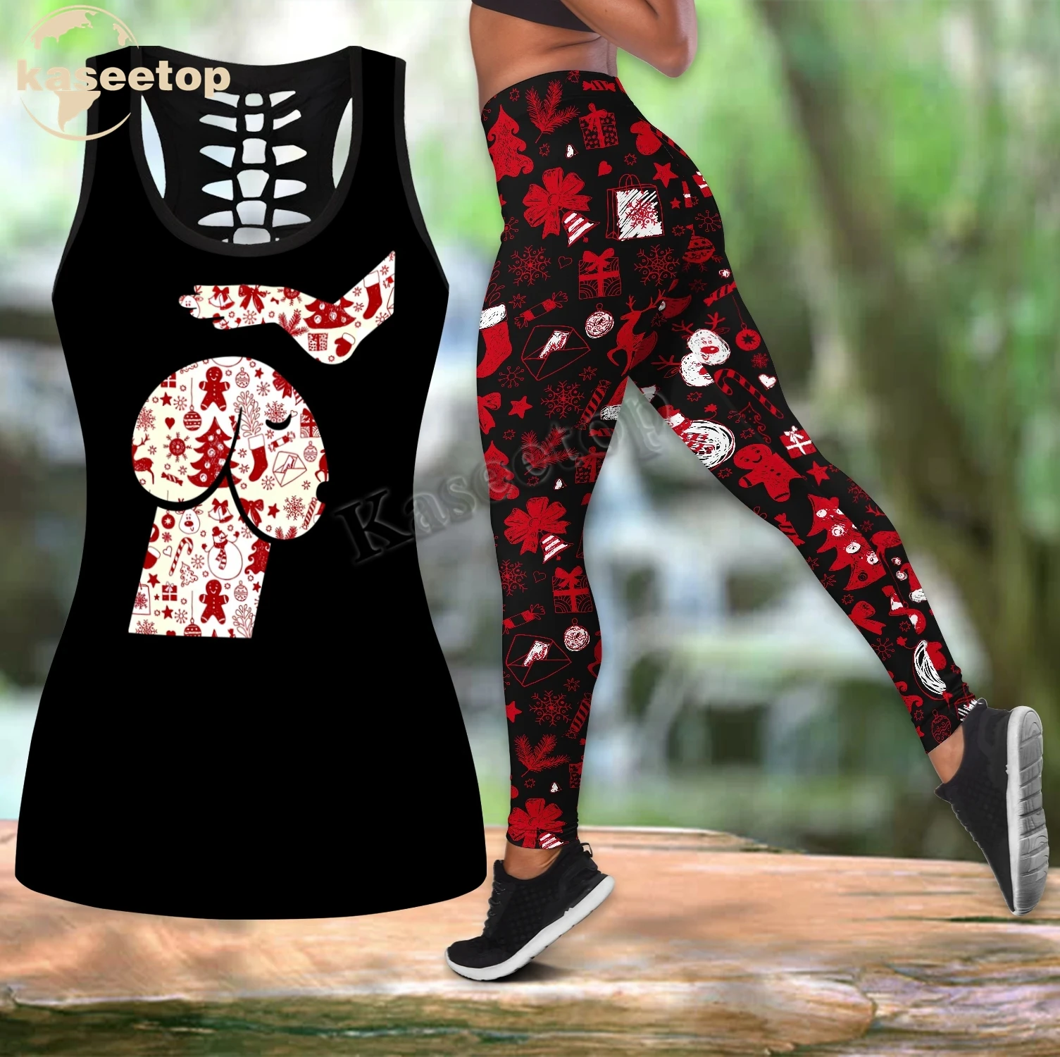 

Dogs Lover Tank Top 3D Print Women Two Piece Yoga Set Vest Hollow Combo Tank Top Legging Waist Sport Fitness Quick Dry LK274