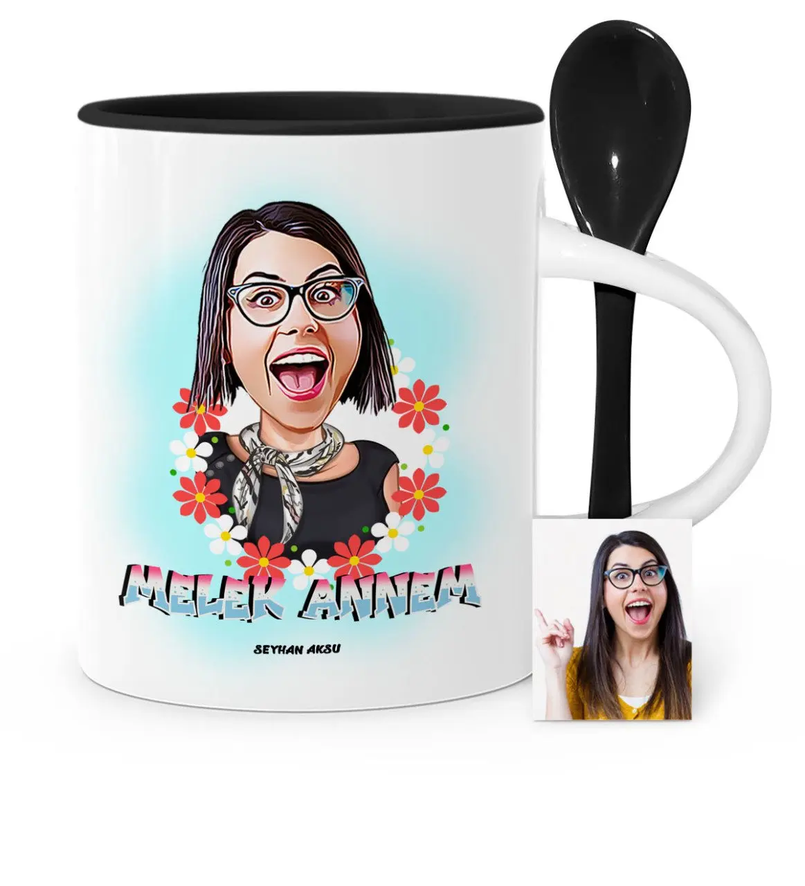 

Personalized Angel Mom Cartoon Black Spoon Mug Cup