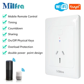 

Home Automation System AU Wifi Power Socket, SAA Certificated,Tuya Smart Life Wireless Wall Electric Outlet,no hub required