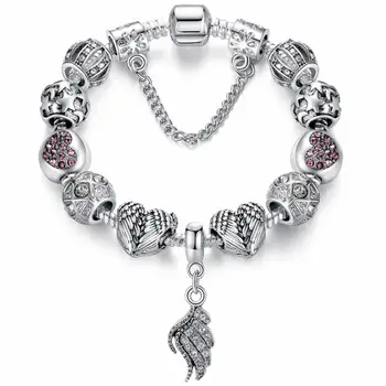 

ANGEMIEL Angel Wing Silver Love Charm Women Bracelet