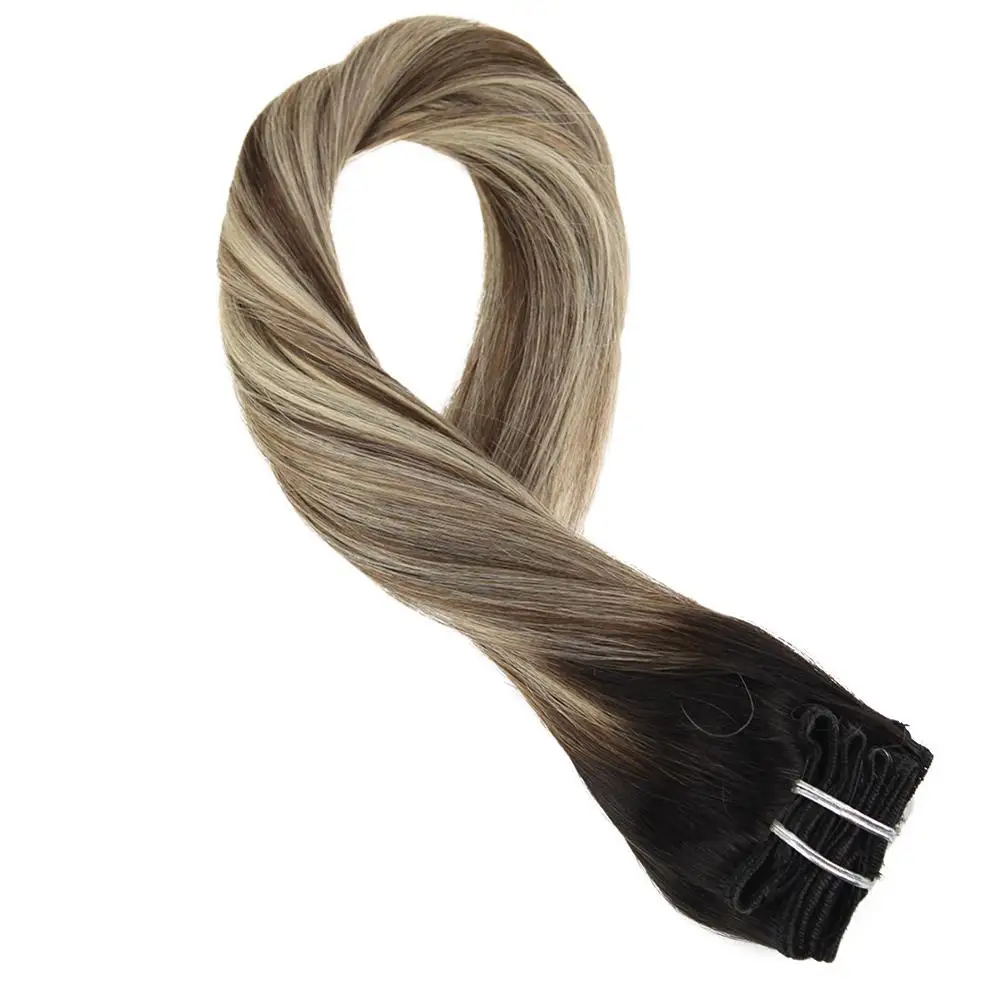 Moresoo человеческие волосы на заколках для наращивания на всю голову, бразильские волосы, 12-14 дюймов, прямые волосы на заколках, 5 шт., 70 г,, волосы remy - Color: 1B-8-24