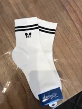 Disney-Calcetines informales para mujer, medias cómodas de algodón con dibujos de Minnie, Mickey, bordado