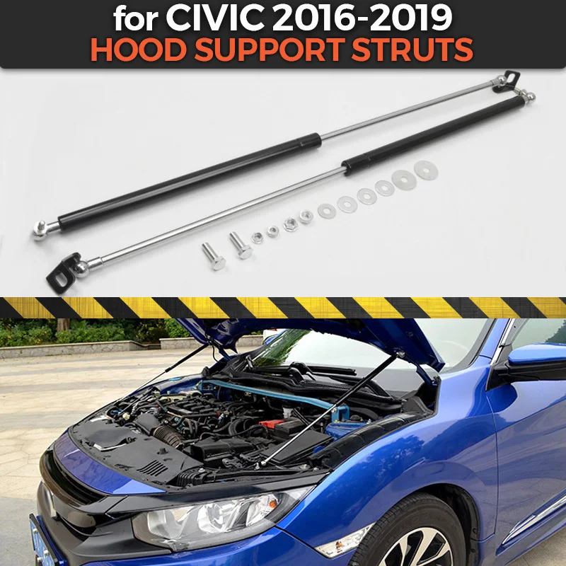 Hood support struts case for Honda Civic 2016-2019 Stainless steel 1 set / 2 pcs molding decoration car styling exterior | Автомобили и