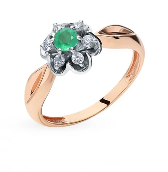 

Gold ring with emerald and diamonds sunlight sample 585