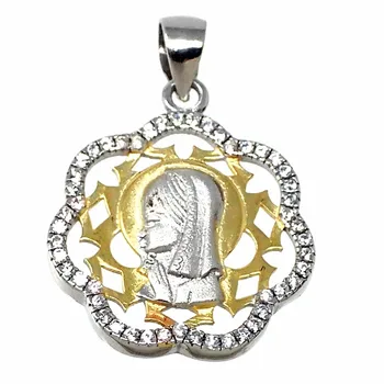 

Pendant 925 Sterling silver m two-color Lady Girl 19.5mm. Flower shape girl