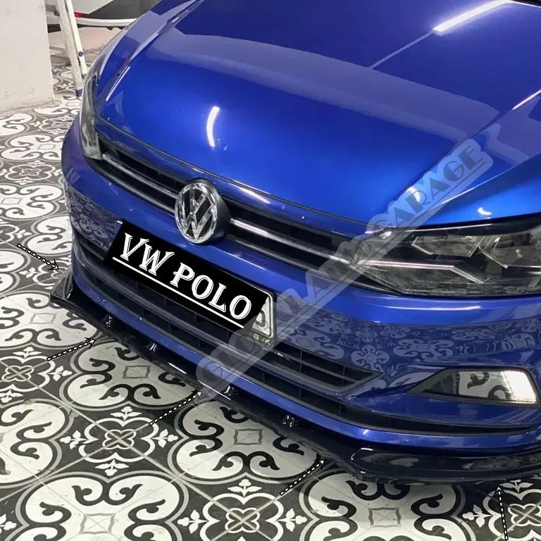 Накладка на передний бампер для VOLKSWAGEN POLO губа 2009-2017 глянцевый черный разделитель