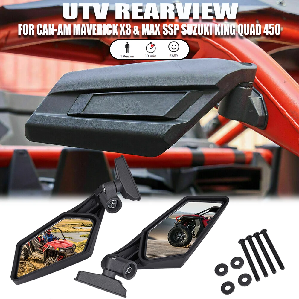 UTV Rearview For Can-Am Maverick X3 & MAX SSP/Suzuki King Quad 450 2017-2021 UTV Rearview Adjustable 4x4 Racing Side Mirrors Set