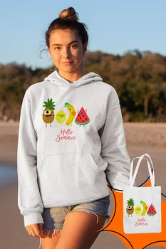 

Angemiel Wear Hello Summer Tropical White Women 'S Hooded Sweatshirt Bags Kombin