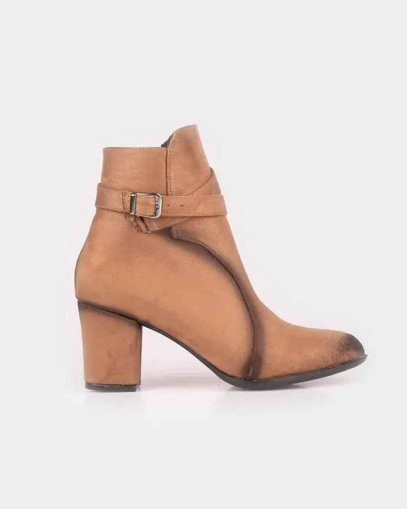 

Mosimoso Women's Ankle Height Boot Taba Suede Buckle Detail Zipper Women's Heeled Boots