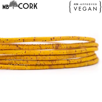 

10 meters 3mm round Yellow Cork Cord Portuguese cork jewelry supplies /Findings cord vegan COR-358-10