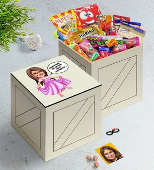

Personalized Female Child Easy Grow Caricature Of In Wooden Box Nostalgic Lezzetler Gift set-4