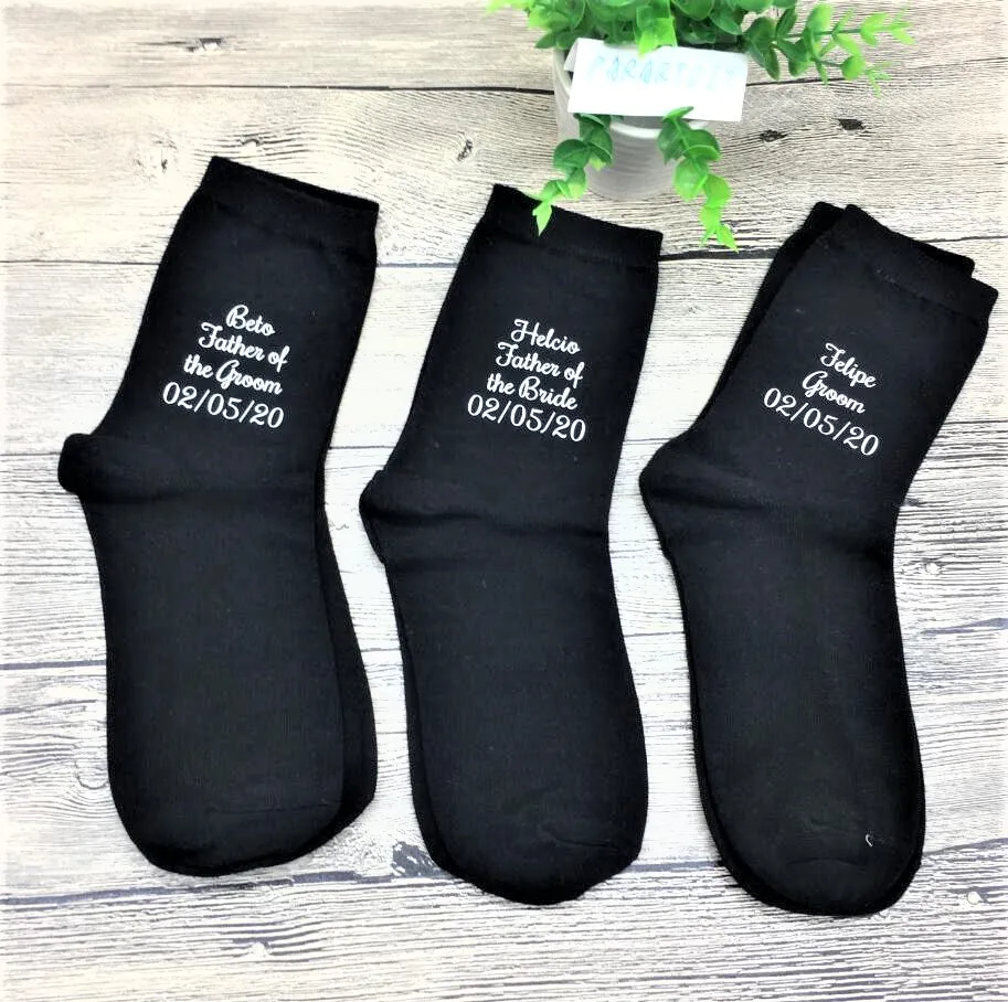 

Custom Printed Socks for the Wedding Party, Mens Dress Socks Personalized for the Groom and Groomsmen, the Perfect wedding gifts