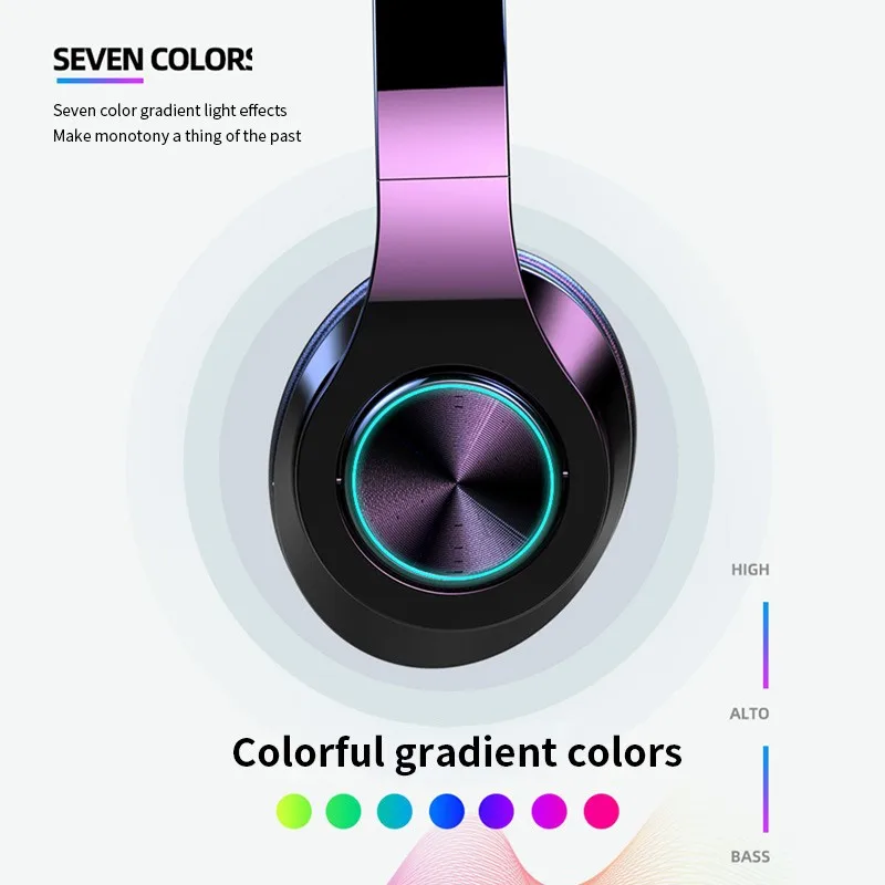 B39 LED Colorful Breathing Lights Portable Folding Built in FM Wireless Bluetooth Headphones With MIC Support TF Card Mp3 Player