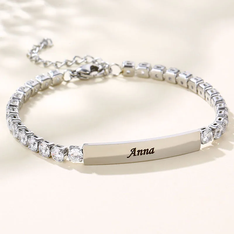 Customized Name Bracelet For Women Personalized Stainless Steel Engraved  Box Chain Zircon Bracelet Couple Bracelet Jewelry Gift - Customized  Bracelets - AliExpress