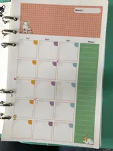 Hojas sueltas Kawaii A5 A6, recambio de papel, carpeta espiral, índice de páginas internas, planificador diario semanal mensual, Agenda, 2021, 45 hojas