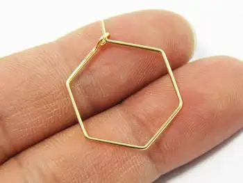 

6pc Earrings hoops Real 18K gold plated Brass ear wires 26.5x20mm Hexagon Earrings hooks Geometric Brass earring findings G212