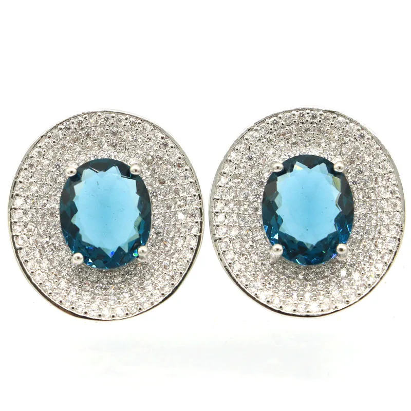 23x21 мм Серьги с драгоценными камнями для Для женщин серебро ювелирные украшения созданы Лондон Голубой