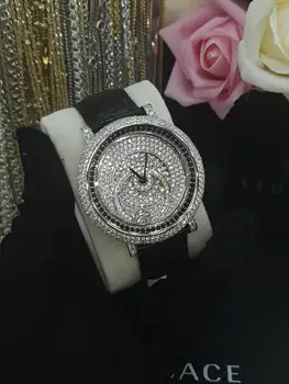 

Women's wrist watch 925 sterling silver bracelet with leather straps