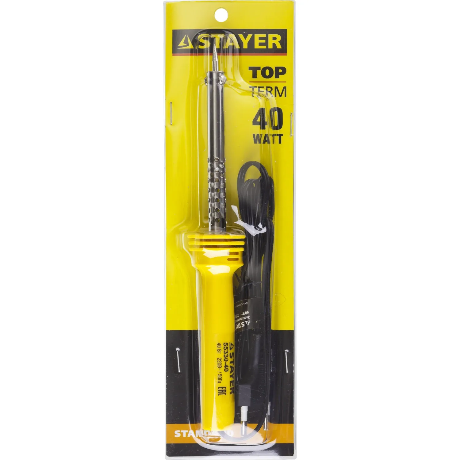 Электропаяльник STAYER 40 Вт, 220 В, конус, пластиковая рукоятка 55330-40