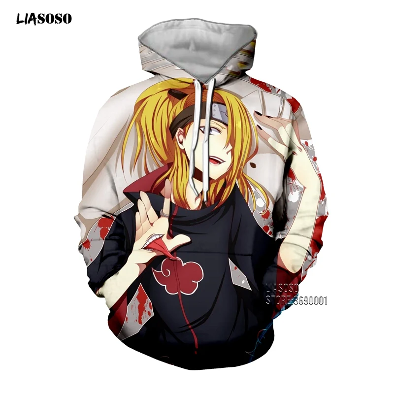 1 LIASOSO, 3D принт, унисекс, аниме, Наруто, Akatsuki, Учиха Итачи, деидара, боль, Сасори, повседневные толстовки с капюшоном, толстовка, топы, X2646 - Цвет: 1