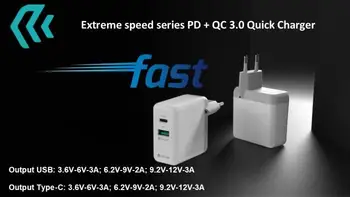 

Quick Charger 2 USB outputs + Type-C QC3 + PD 36W White