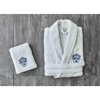 

Karaca Home Brian Daily Blue Embroidered Men's Bathrobe Set 100% Cotton