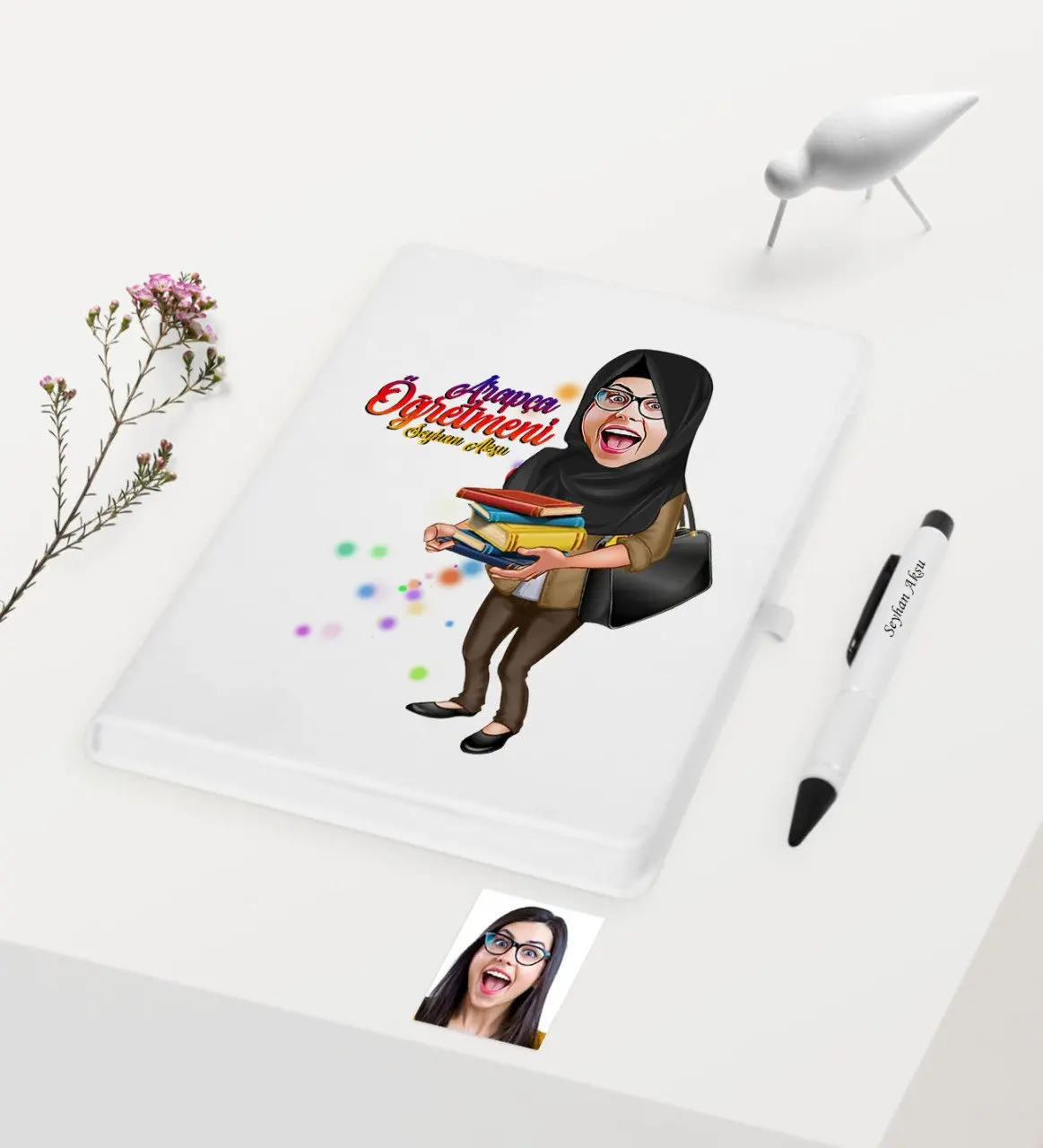 Personalized Veil Lady Teacher Themed Caricature Of White Notebook Pen Gift set-2 | Канцтовары для офиса и дома