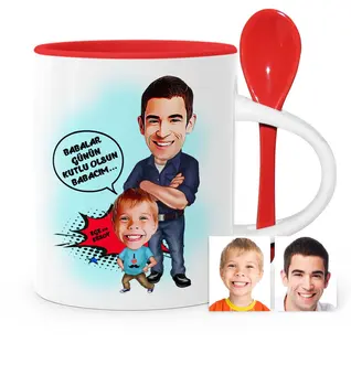 

Father's Day Custom Dad Son Cartoon Red Spoon Mug Cup-2