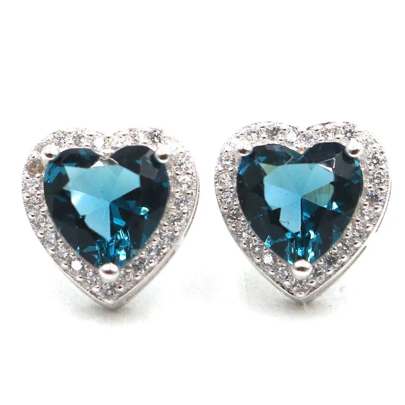 11x11 мм, романтические 2,67 г, в форме сердца, Лондонский голубой топаз, танзанит, подарок для девочек, 925 Твердые серьги-гвоздики из стерлингового серебра - Цвет камня: London Blue Topaz