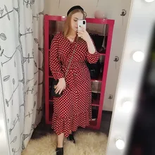 Autumn Winter Dot Bandage Dress Women Casual Ruffles V Neck High Waist Slim Print Long
