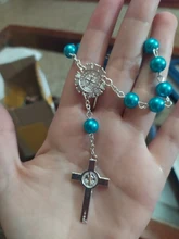 Perla de imitación de cuentas católica Rosario Católico comunión color plata alas colgantes del Crucifijo pulsera lindo regalo