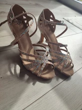 WUXIJIAO-Zapatos de baile de satén con diamantes de imitación para mujer, baile latino, suela suave, para salsa, tacón de 5 a 10cm