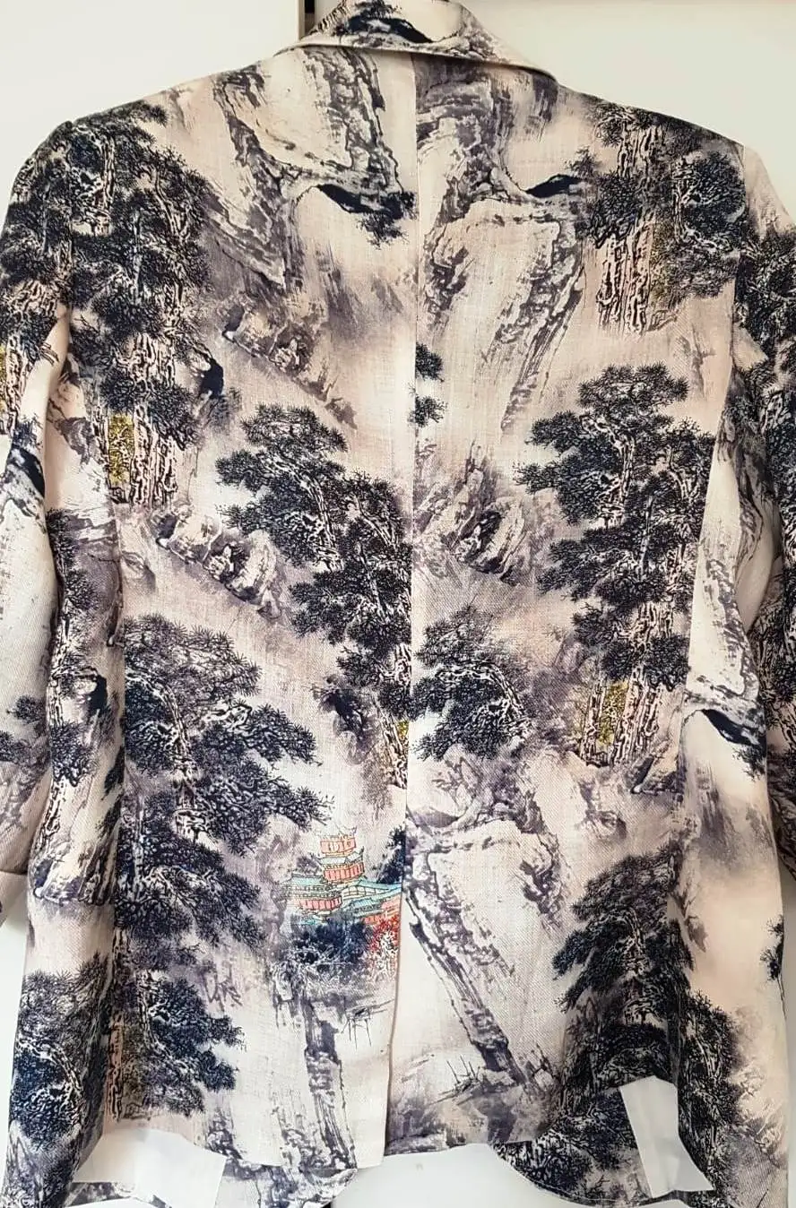 SEQINYY Short Jacket 2020 Summer Spring New Fashion Design 3/4 Sleeve Ink Forest Printed Thin Casual Women Linen Blazer reviews №3 1149541