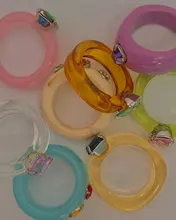 HUANZHI-Conjunto de anillos redondos de resina acrílica para mujer, colorido, Diamante de imitación cuadrado geométrico, regalo de viaje, 2021