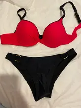 ESSV-bañador rojo de realce, conjunto de bikini de talla grande para mujer, traje de baño sexy acolchado con correa ajustable, bikinis bordeados, ropa de baño de verano