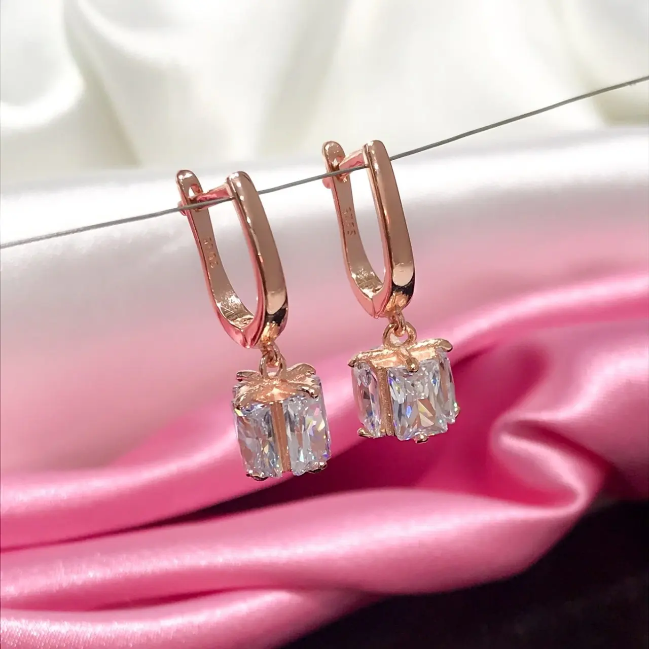 

Special Design Baguette Stone Cube Silver Earrings
