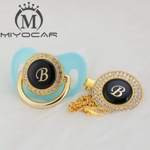 MIYOCAR, золотое, серебряное название, инициалы, Буква B, красивая, шикарная соска и соска, клипса, BPA бесплатно, пустышка, блестящая, уникальный дизайн, LB - Цвет: LB-7  0-6M